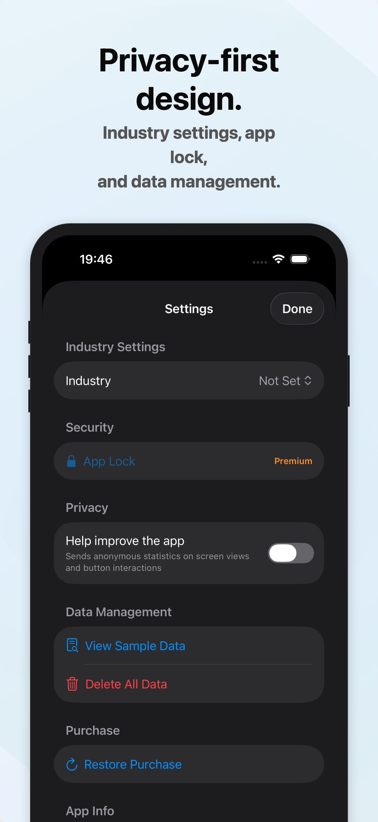 KeieiNavi settings and privacy screen