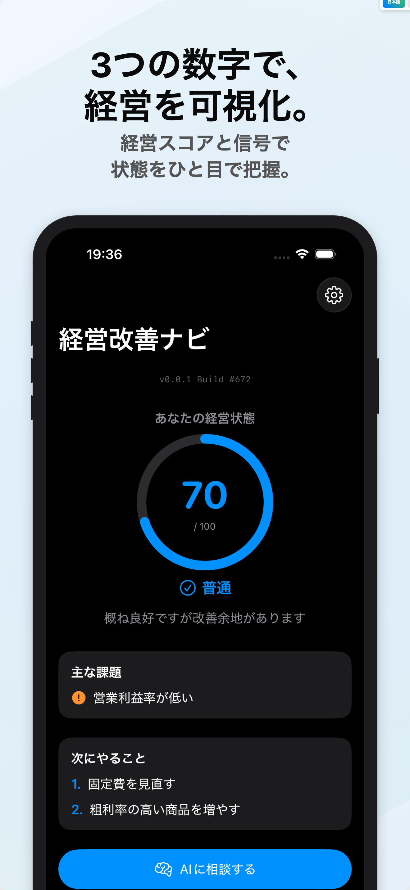 経営改善ナビの経営スコア画面