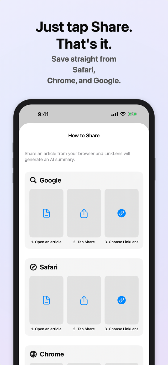 Saved articles and favorites screen