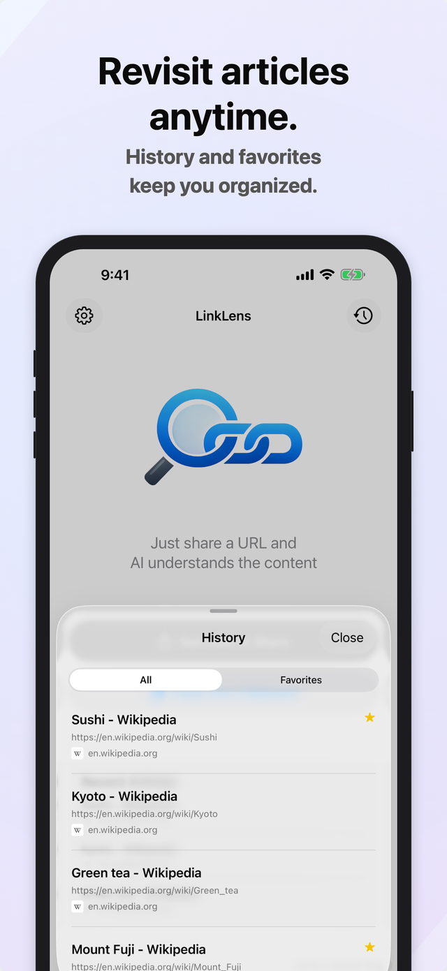 Settings screen for summary language and appearance