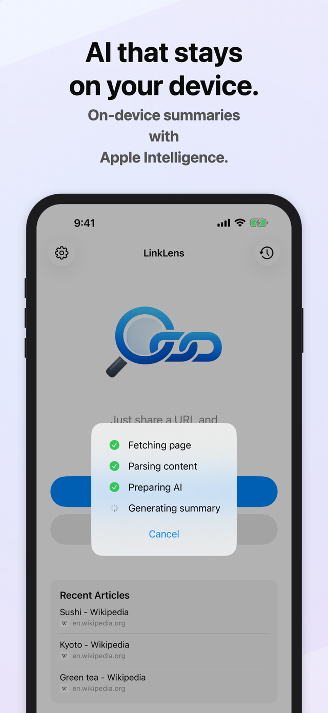 On-device AI summary generation progress